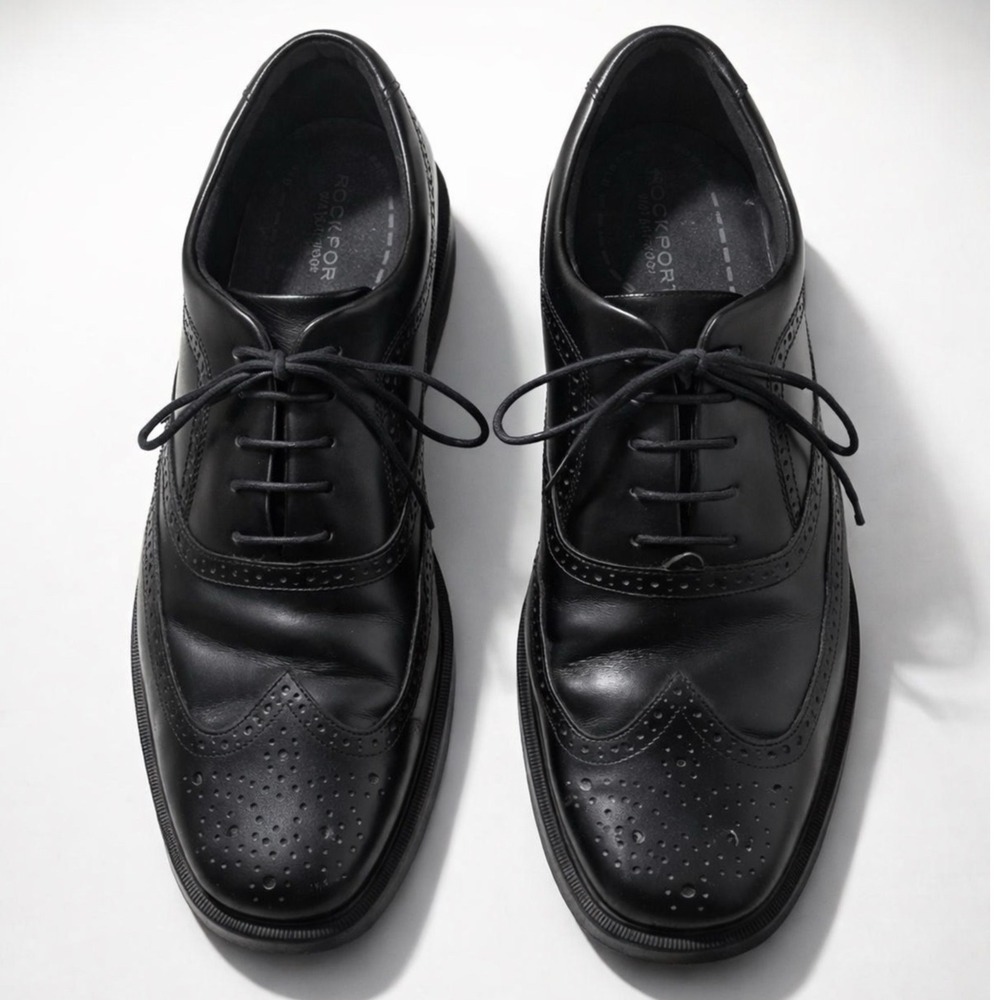 Rockport Hydro-Shield Waterproof Wingtip‎ Oxfords Black Leather Mens Dress Shoes